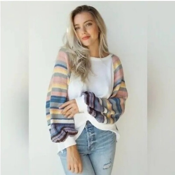 We The Free Sweaters - A22-White and multi-coloured striped sweater, with a relaxed fit #oversized